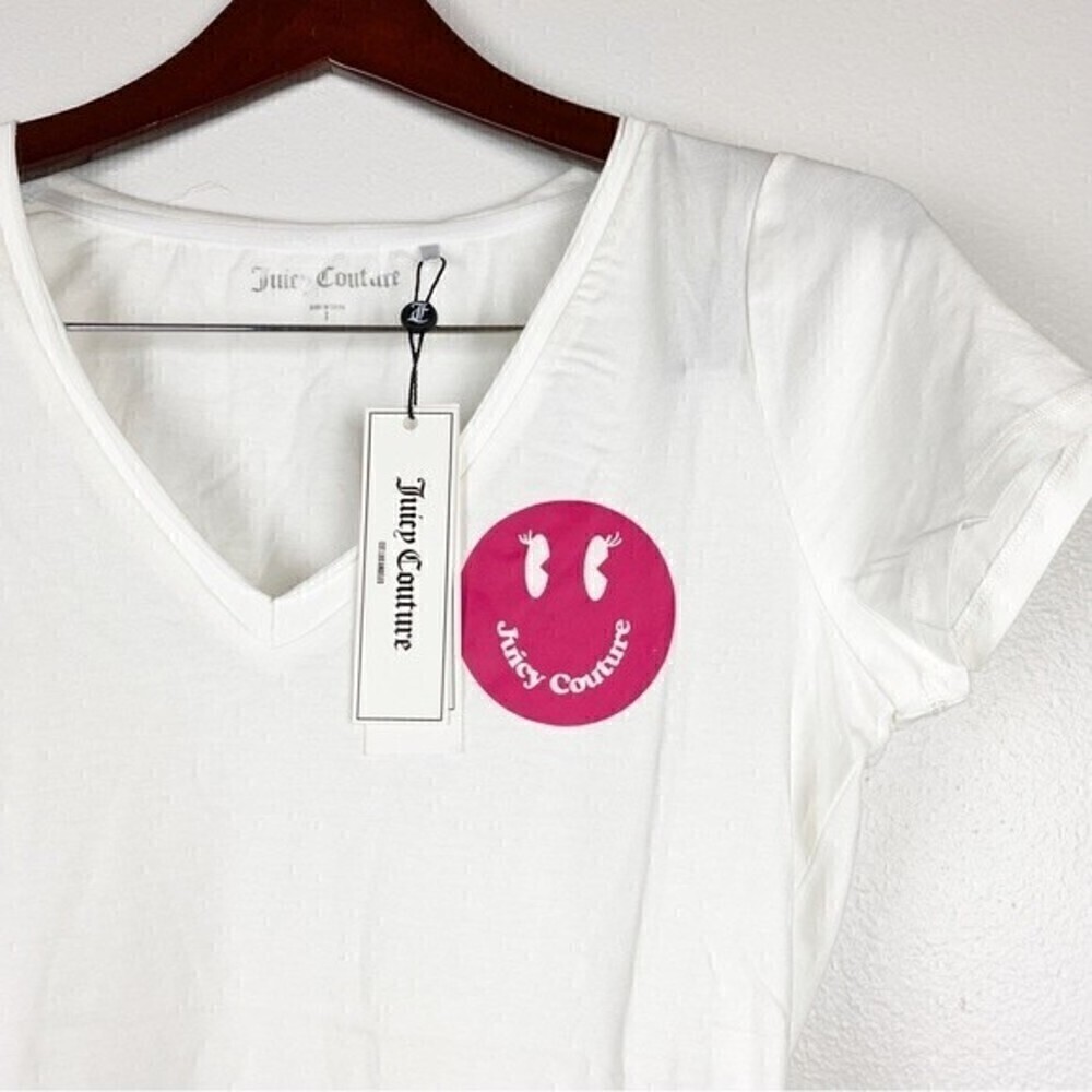 Juicy Couture Smiley Face V-Neck Short Sleeve Tee White Size S NWT - Picture 3 of 6